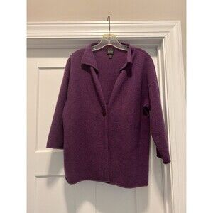 Eileen Fisher Womens Wool Cashmere Button Cardigan Sweater Purple Pockets Medium